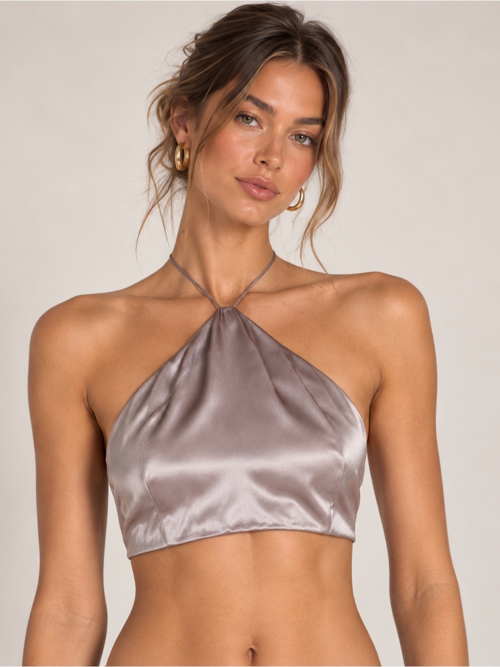 Amanda Uprichard backless Silk Halter Top Size S silvery Grey
